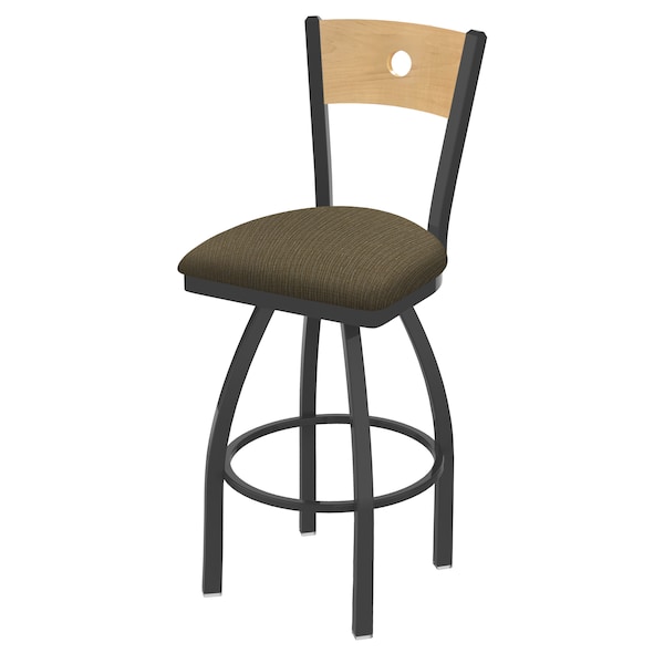 25" Swivel Counter Stool, Pewter Finish, Nat Back, Graph Cork Seat